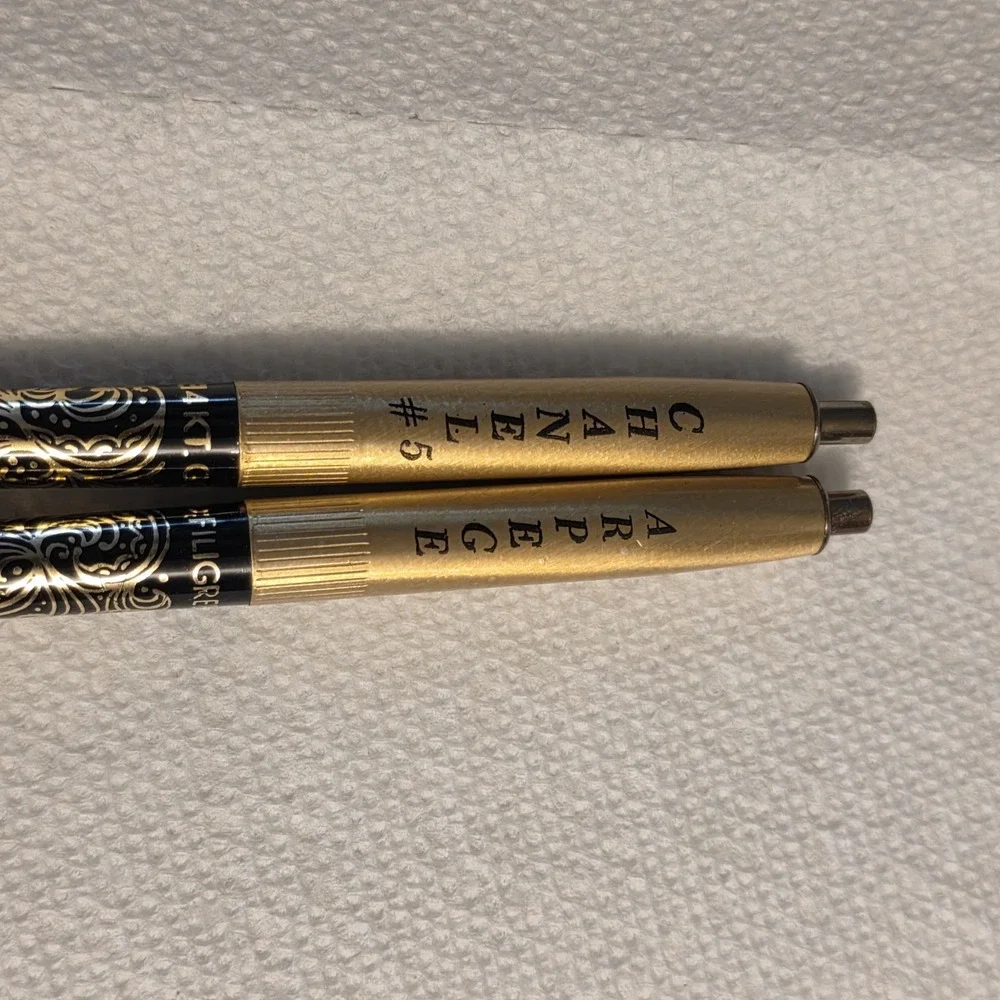 Vintage Chanel No 5 Arpege 14 KT Gold Filigree Perfumed Ballpoint Pen Set 2 Pc